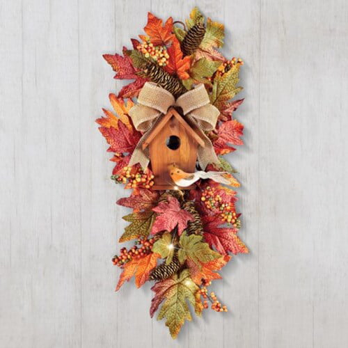 Autumn Wall Lighted Swag Thanksgiving Wreath Door Decoration Birdhouse Ornaments